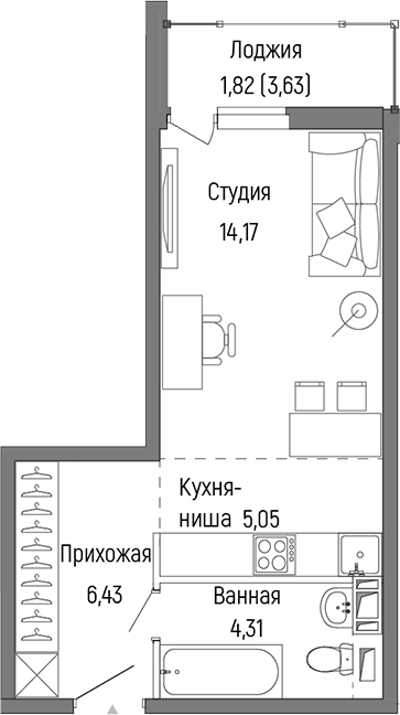 Студия, 29.96 м², 2/9 этаж, ЖК «Рига Хиллс»