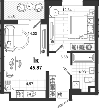 1-комн. квартира, 41.42 м² в ЖК Родные Просторы — фото 2