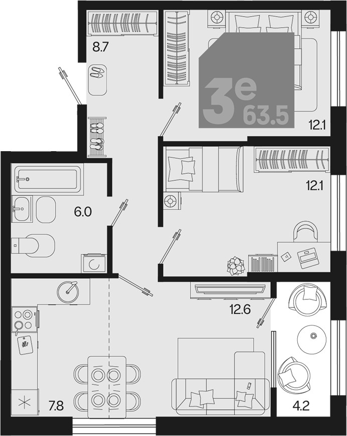 3-комн. квартира, 59.3 м² в ЖК Первое место — фото 2