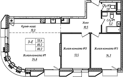 3-комн., 80.2 м², 11/21 этаж, ЖК «УНО.Соколиная гора»