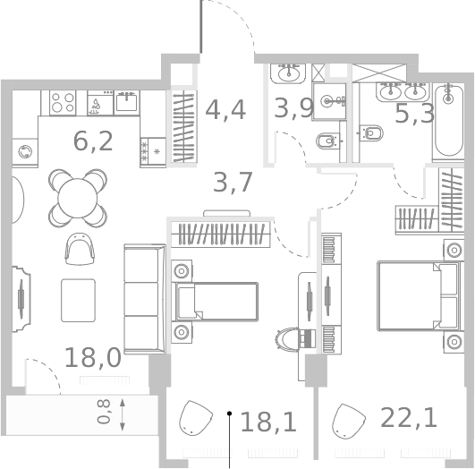 3-комн., 81.7 м², 11/46 этаж, ЖК «Ривер Парк Кутузовский»