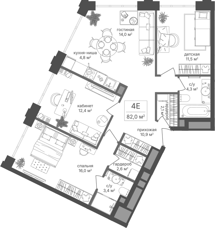 4+ комнаты, 82 м², 4/20 этаж, ЖК «Михалковский»
