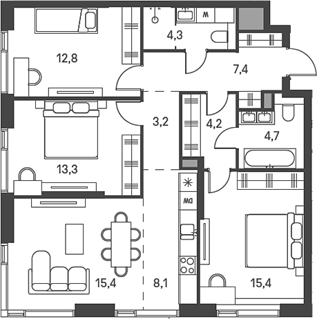 4+ комнаты, 88.8 м², 40/40 этаж, ЖК «Моментс»