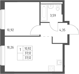 2-комн., 37.12 м², 12/12 этаж, ЖК «Большое Юрлово»