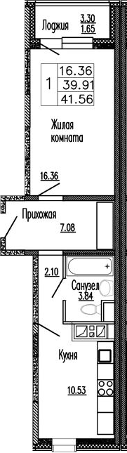 1-комн., 41.35 м², 4/9 этаж, ЖК «Клевер»