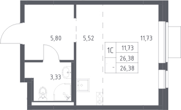 Студия, 26.38 м², 12/13 этаж, ЖК «Новое Видное»
