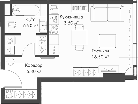 Студия, 33.2 м², 25/37 этаж, ЖК «Слава»
