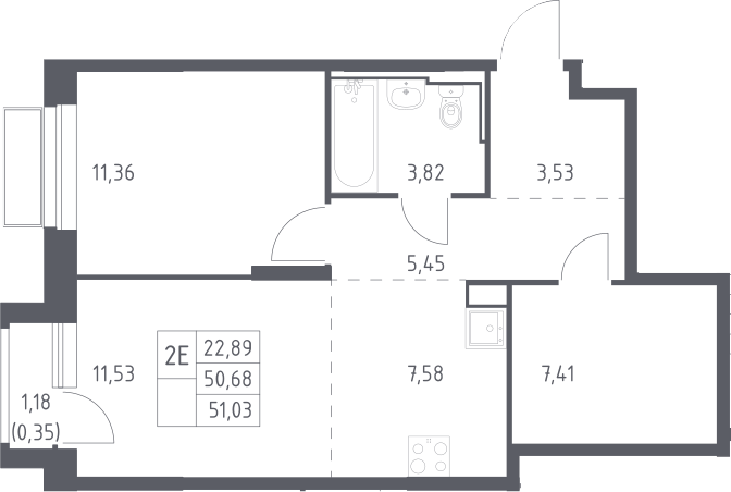2-комн., 50.68 м², 10/24 этаж, ЖК «Долина Яузы»