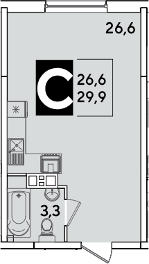 Студия квартира, 29.9 м² в ЖК Самолет — фото 2