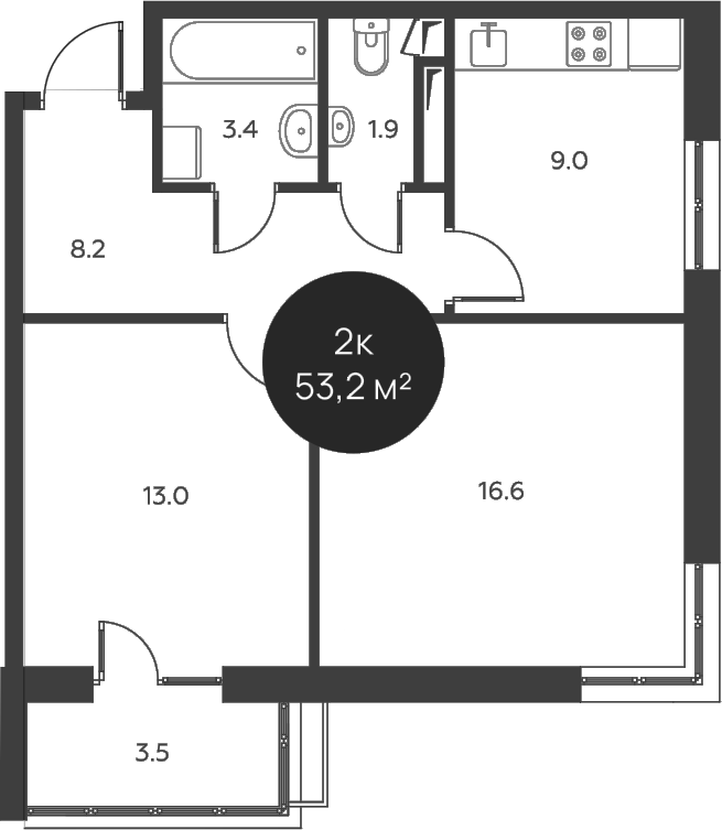 2-комн., 52.1 м², 3/3 этаж, ЖК «Павлово 3»