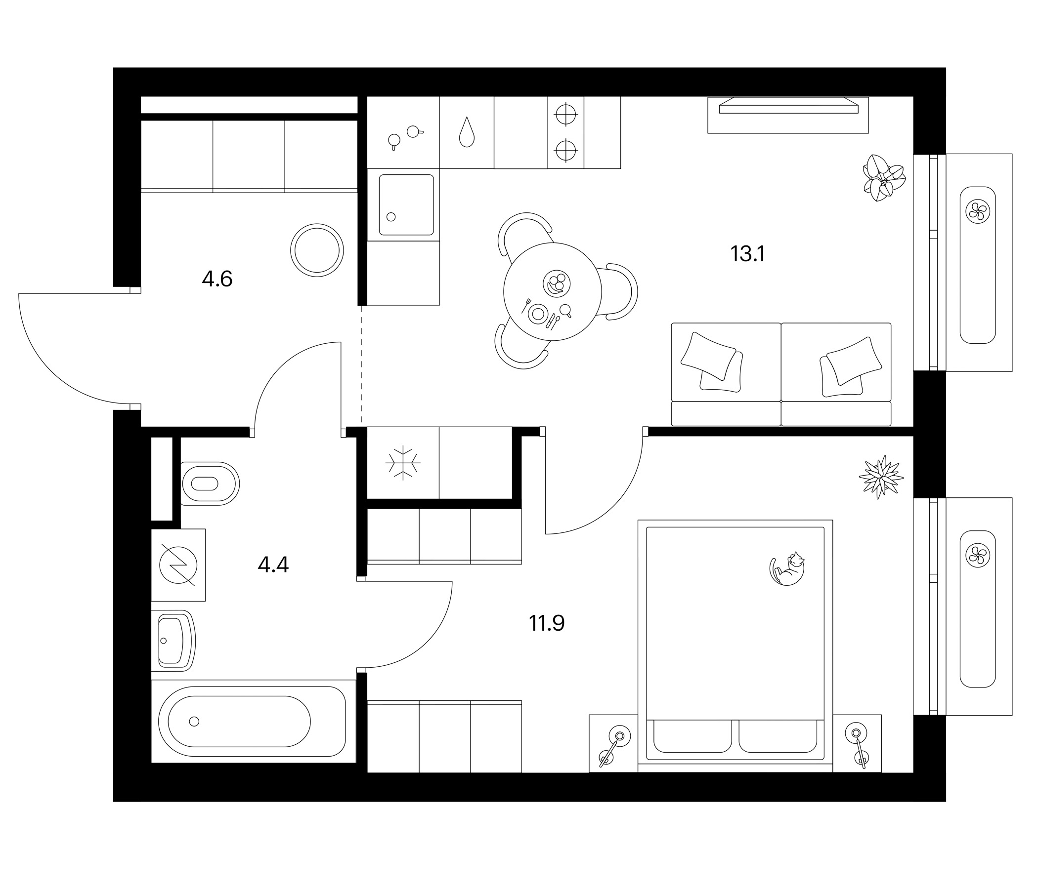 1-комн., 34 м², 2/13 этаж, ЖК «Зеленый парк»