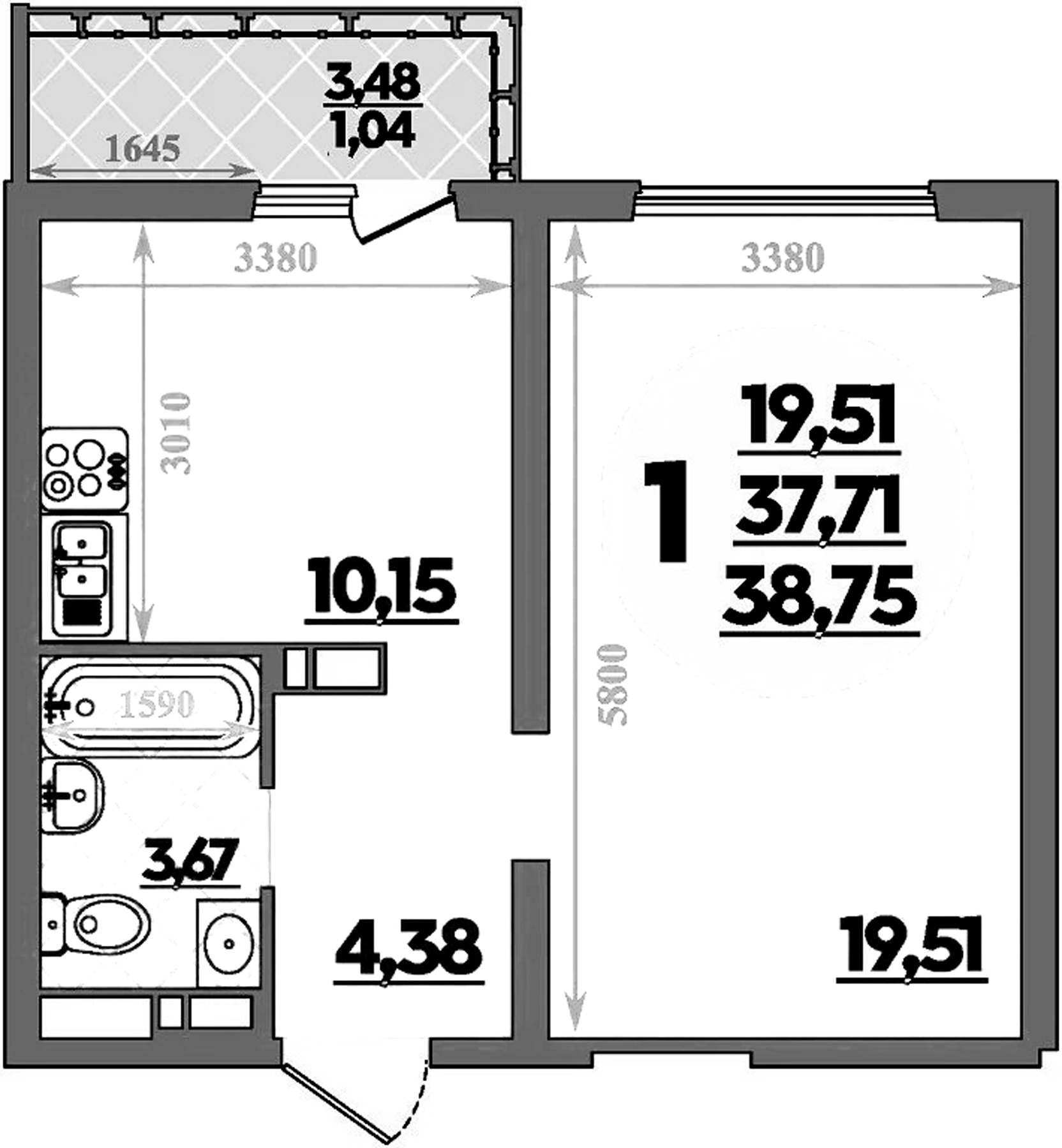 Продается 1-комн. квартира, 37.71 м²