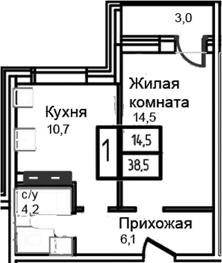 1-комн., 35.5 м², 2/12 этаж, ЖК «Троицкий»