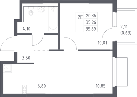 2-комн., 35.26 м², 14/17 этаж, ЖК «Пригород Лесное»
