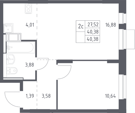 2-комн., 40.38 м², 12/12 этаж, ЖК «Пятницкие Луга»