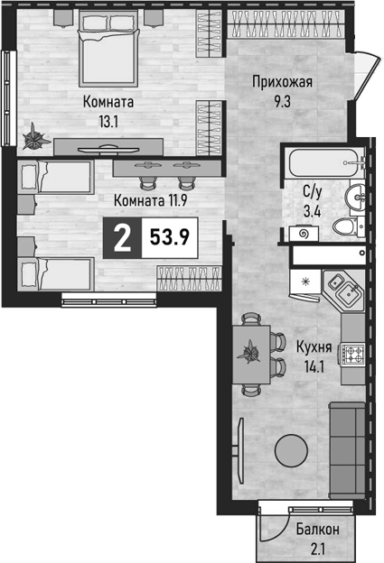 2-комн. Живописный