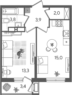 2-комн. квартира, 38 м² в ЖК Рекорд — фото 2
