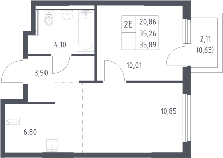 2-комн., 35.26 м², 10/17 этаж, ЖК «Пригород Лесное»