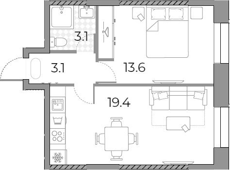 2-комн., 39.2 м², 23/23 этаж, ЖК «ЗилАрт»