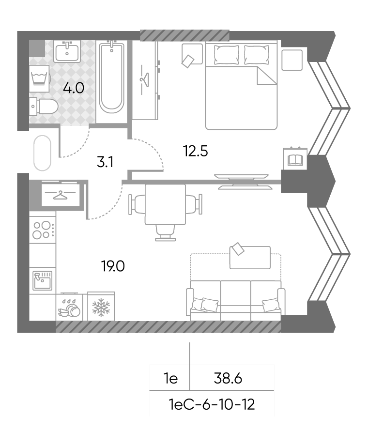 2-комн., 38.6 м², 11/43 этаж, ЖК «ЗилАрт»