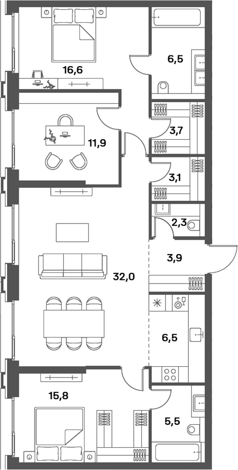 4+ комнаты, 107.8 м², 15/15 этаж, ЖК «Портленд»