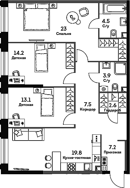 4+ комнаты, 97.1 м², 33/33 этаж, ЖК «ЭРА»