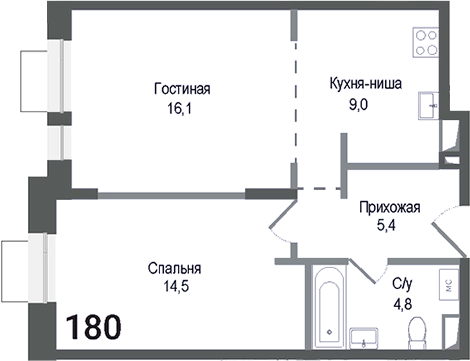 2-комн., 49.8 м², 2/8 этаж, ЖК «Киноквартал»