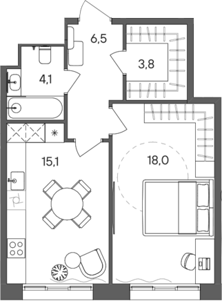 1-комн., 47.5 м², 23/28 этаж, ЖК «СТОУН Сокольники»