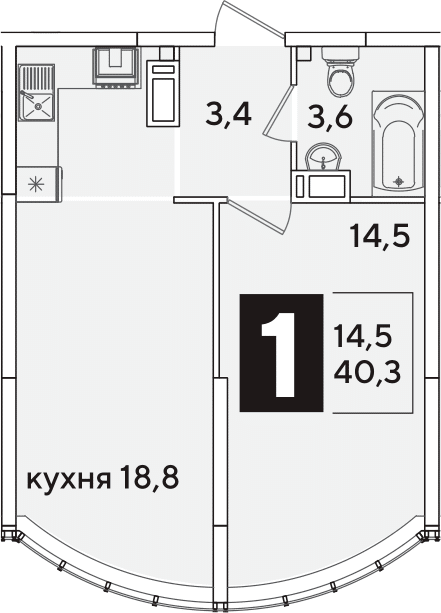 2-комн. квартира, 40.3 м² в ЖК Самолет — фото 2