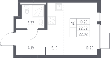 Студия, 22.82 м², 13/13 этаж, ЖК «Горки Парк»