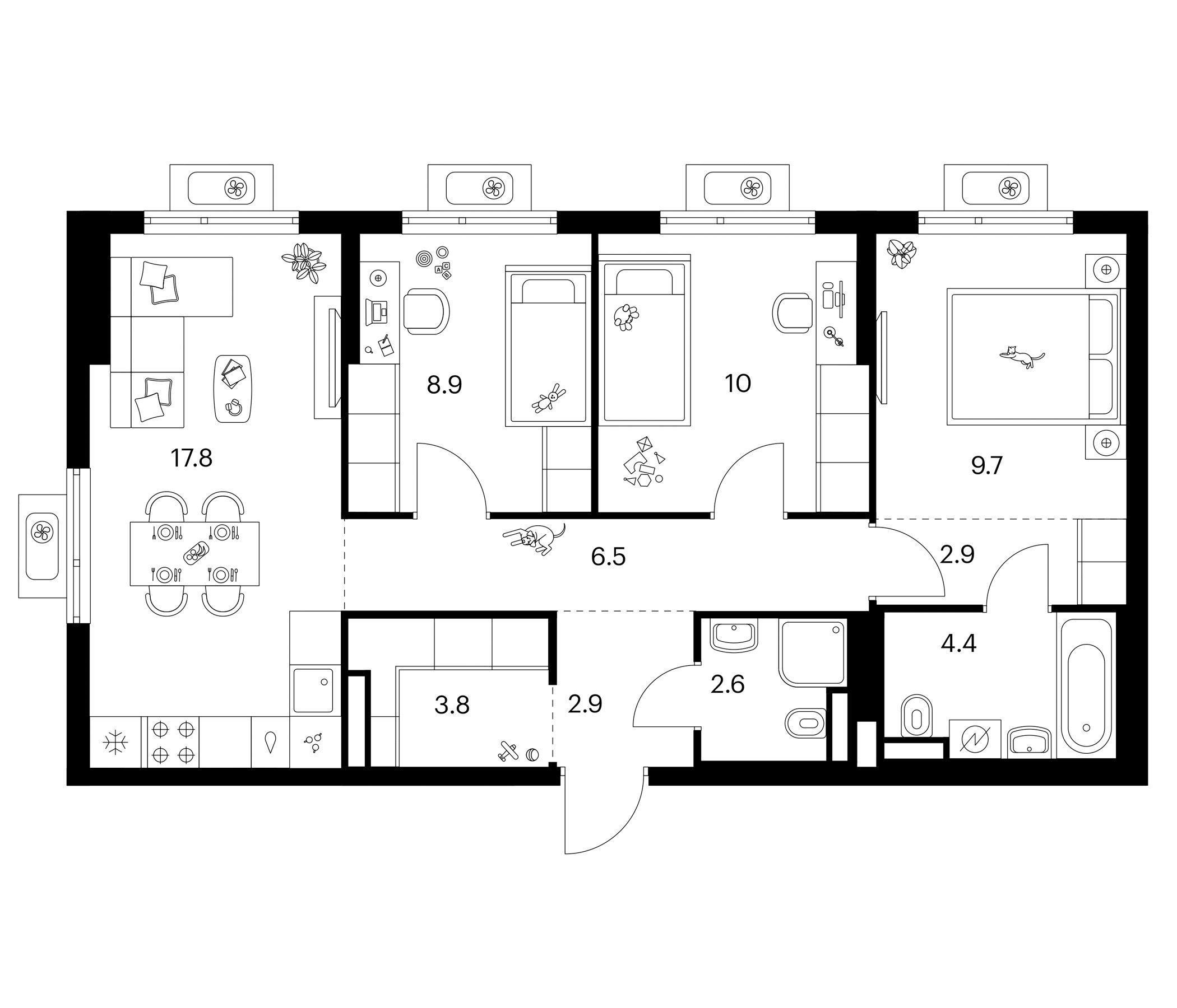 3-комн., 69.5 м², 19/25 этаж, ЖК «Белая Дача парк»