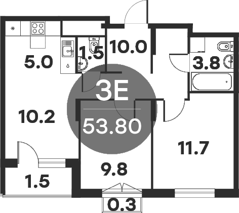 3-комн., 52 м², 2/6 этаж, ЖК «Равновесие»