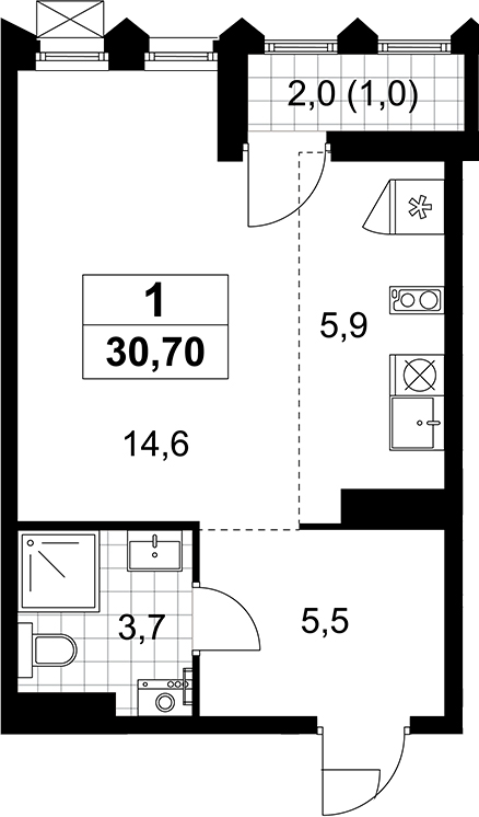 Студия, 29.7 м², 13/13 этаж, ЖК «Деснаречье»