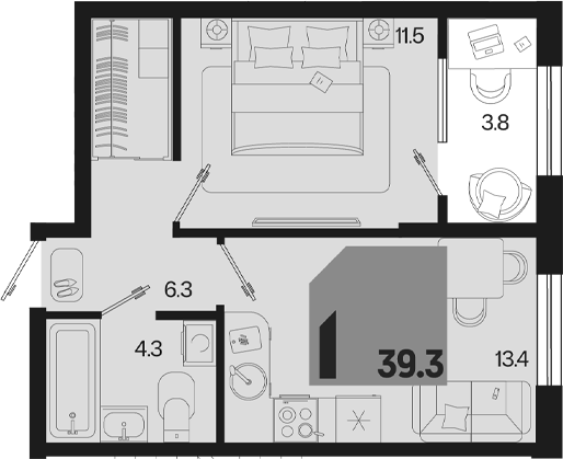 1-комн., 35.5 м², 2/18 этаж, ЖК «Первое место» — фото 2