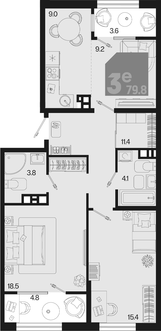 3-комн., 71.4 м², 9/9 этаж, ЖК «Первое место» — фото 2