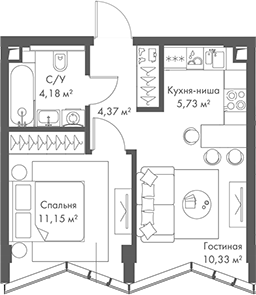 2-комн., 35.73 м², 9/24 этаж, ЖК «МИРА»