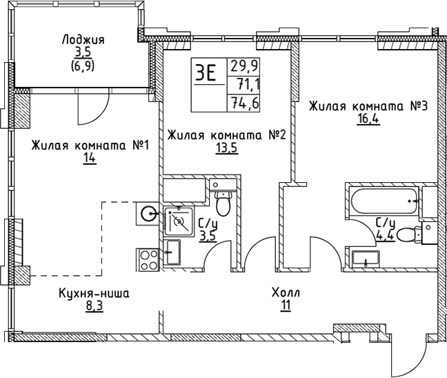 3-комн. ВЭРИ на Миклухо-Маклая