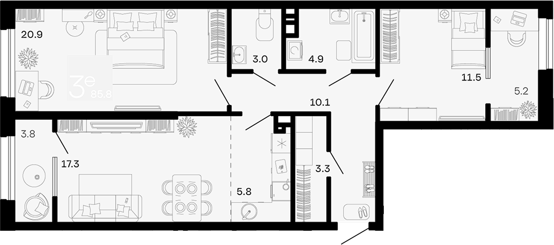 3-комн. квартира, 76.8 м² в ЖК Хозяин Морей — фото 2