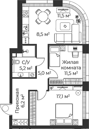 3-комн., 65 м², 12/38 этаж, ЖК «Веер»