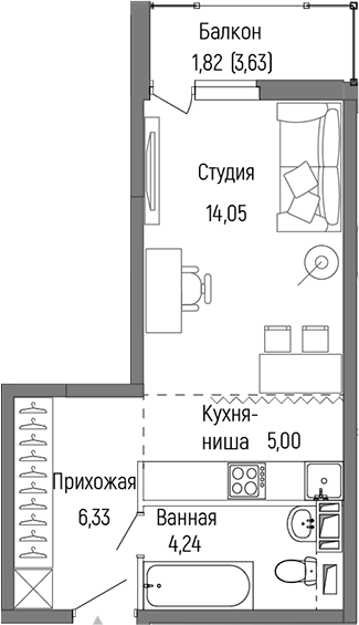 Студия, 29.62 м², 8/9 этаж, ЖК «Рига Хиллс»
