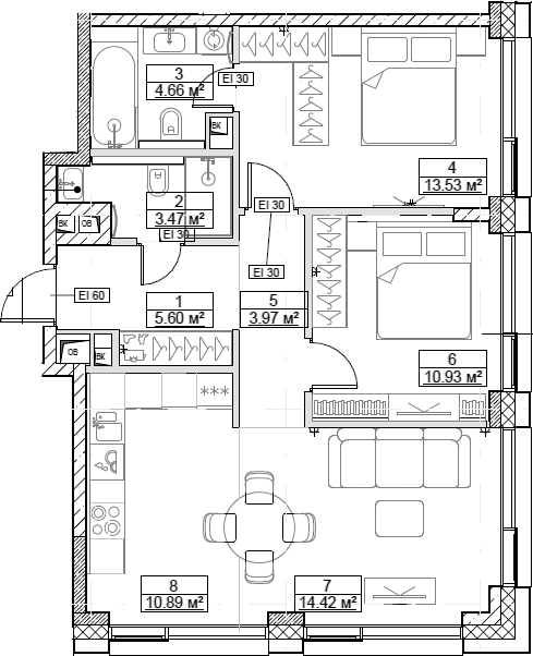 3-комн., 67.47 м², 14/24 этаж, ЖК «Сити Бэй»