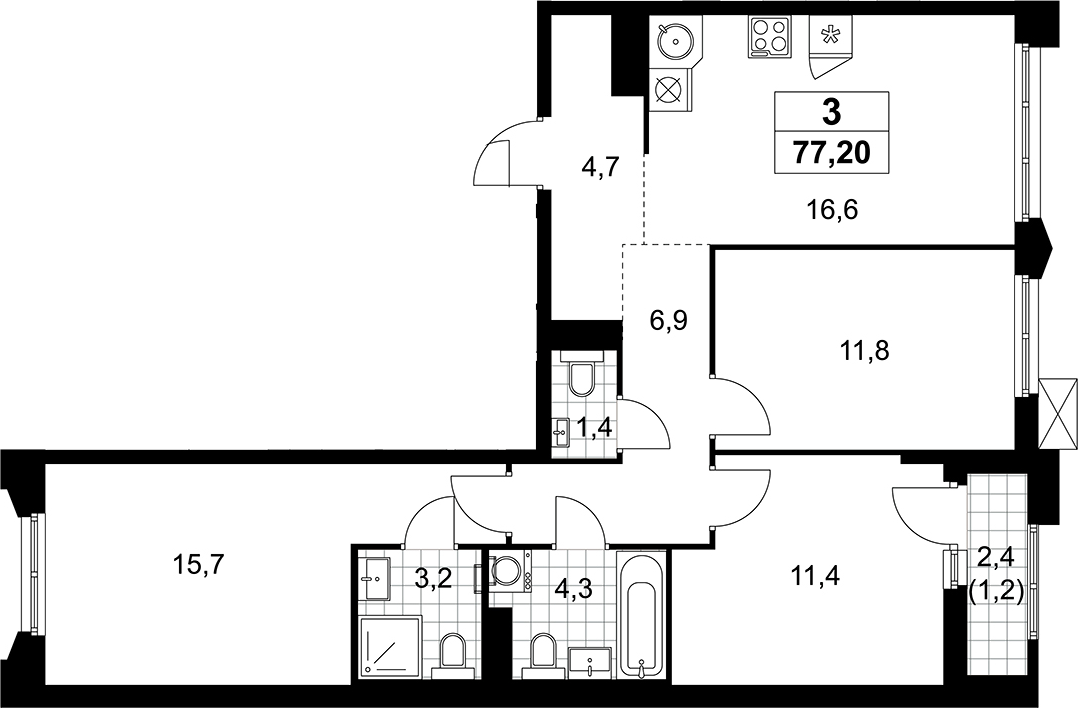 4+ комнаты, 76 м², 12/14 этаж, ЖК «Деснаречье»