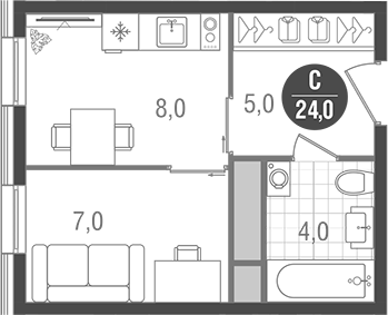 Студия, 24 м², 12/17 этаж, ЖК «Кантемировский»