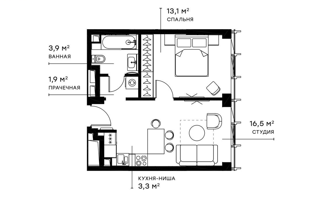 2-комн., 38.6 м², 3/36 этаж, ЖК «Симфония 34»
