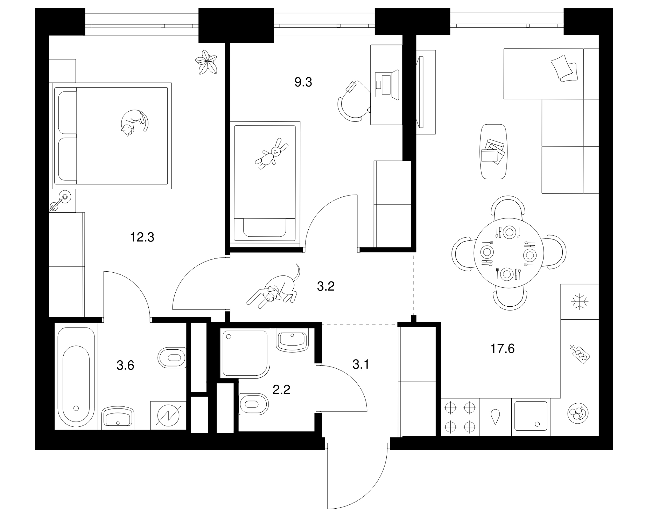 2-комн., 51.3 м², 13/43 этаж, ЖК «2-й Иртышский»