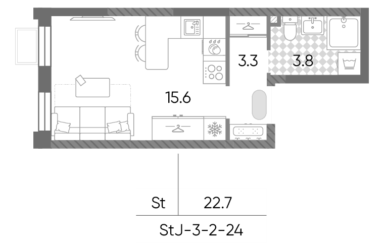 Студия, 22.7 м², 12/24 этаж, ЖК «Лучи»