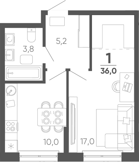 1-комн. квартира, 36 м² в ЖК Барса — фото 2