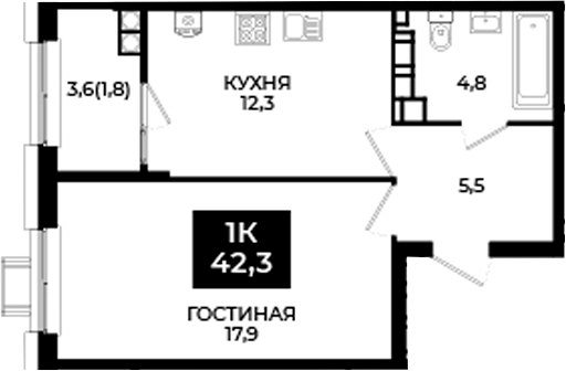 1-комн. Первый. ГК ЮгСтройИнвест