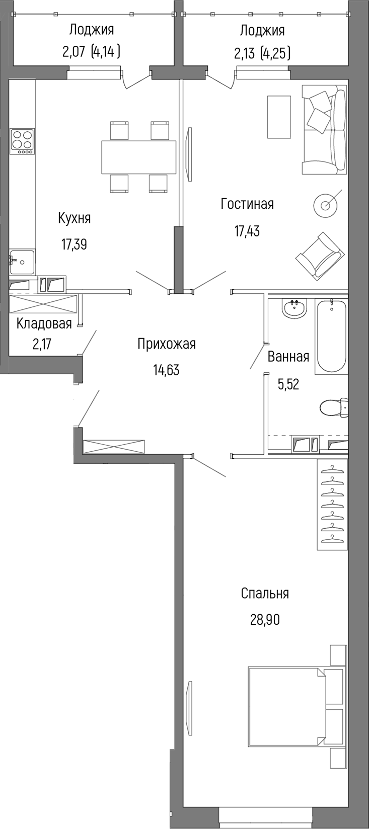 2-комн., 82.2 м², 8/9 этаж, ЖК «Рига Хиллс»