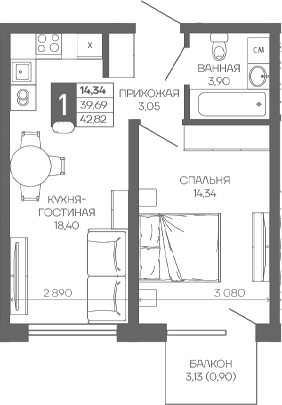 1-комн. квартира, 39.69 м² в ЖК Иначе в Молодежном — фото 2